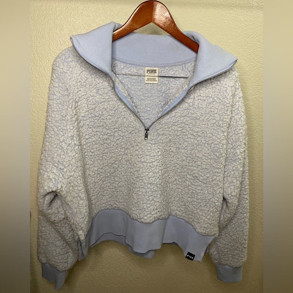 PINK Sherpa Crop Top Jacket BLUE XL